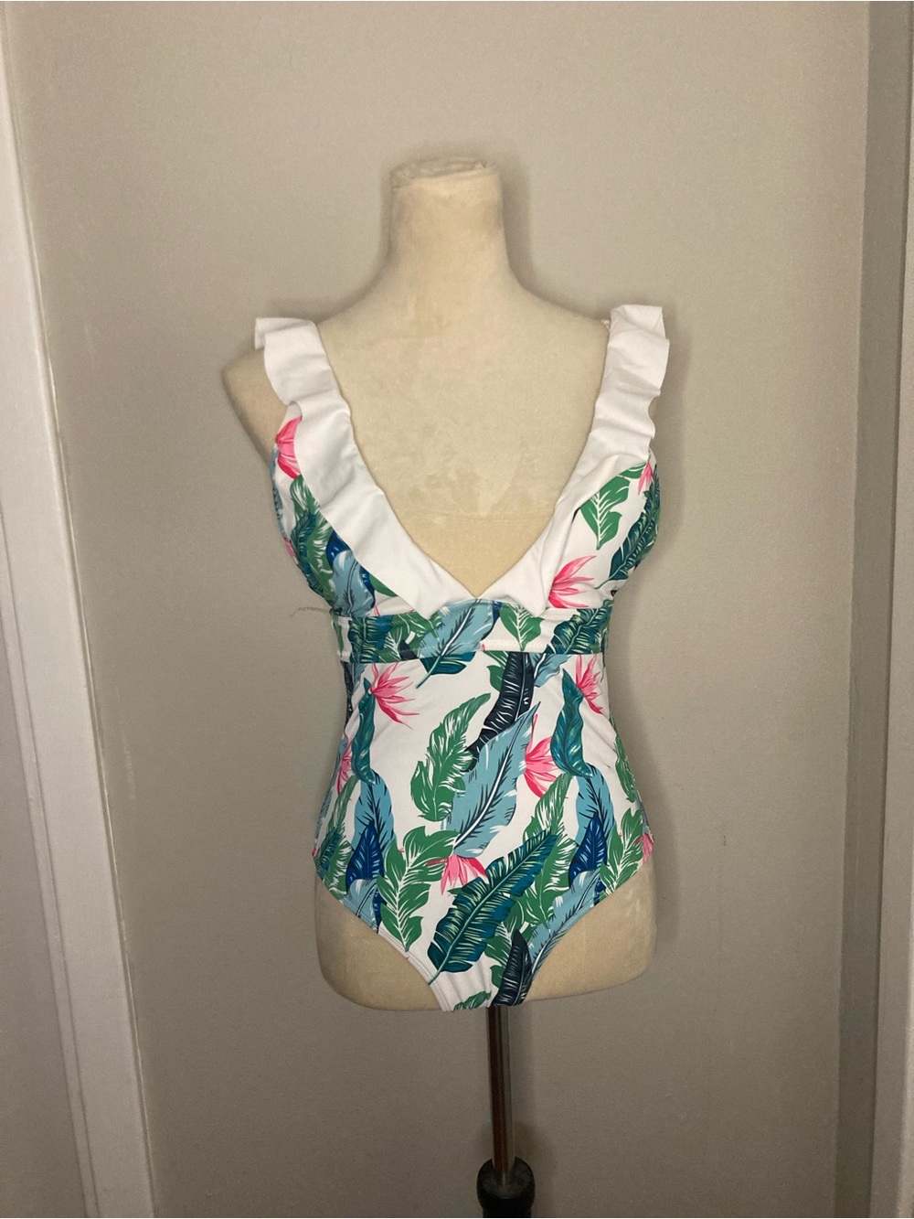 White Tropical One Piece Swimsuit